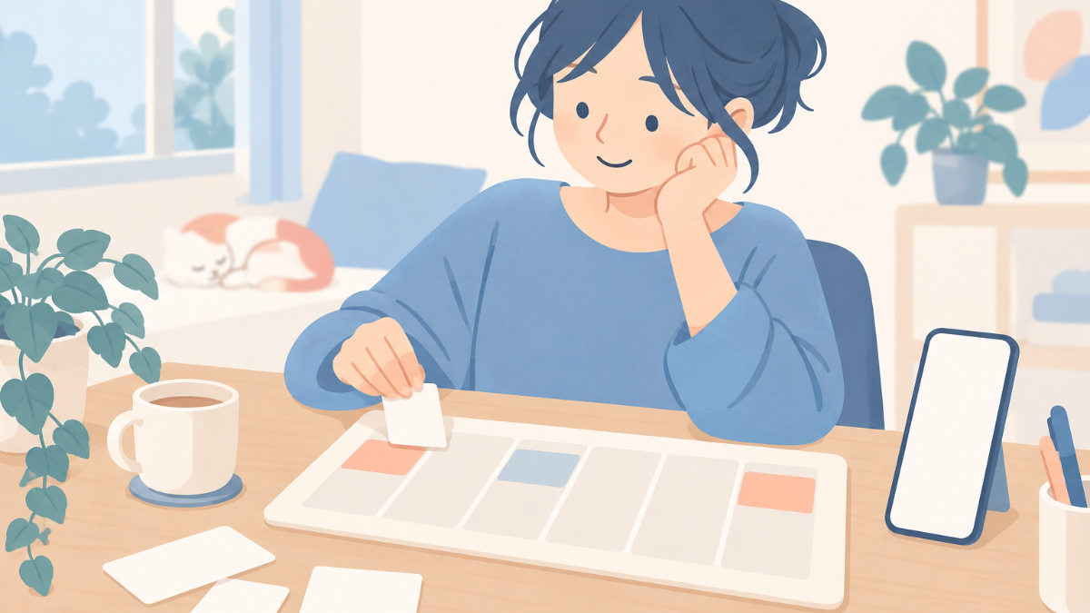 スマホのメモアプリにインスタのネタを箇条書きでためている様子のイラスト
